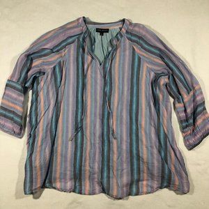 Lane Bryant Womens 24 Plus Size Striped Lined Peasant Top Shirt Spring Summer